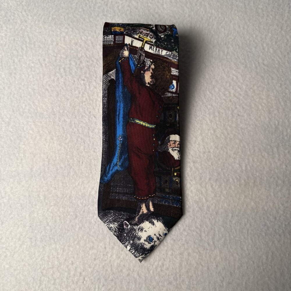Vtg Santa Claus Christmas Tie 100% Silk Accents Dickens‎ Style Victorian Era 57